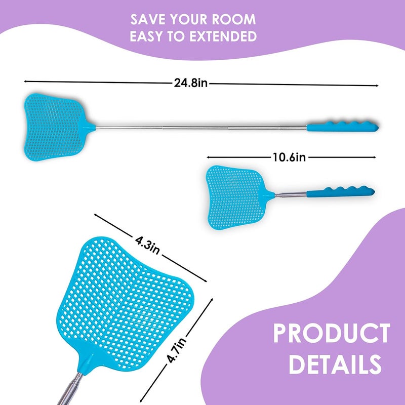 Wapodeai 3 pcs Fly Swatter, Fly Swatters Plastic Telescopic, Large Bug Swatter That Work for Indoor and Outdoor. (3 Blue) - Image 2